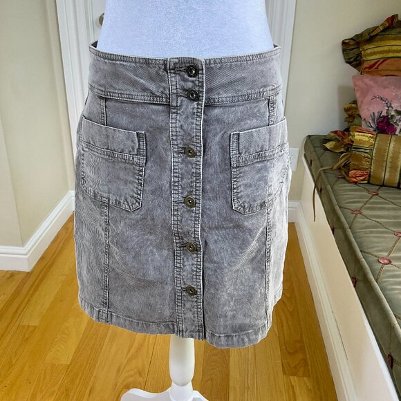 Prana Skirt Corduroy Button Front Cotton Patch Pockets Merrigan Gray Classic (8) - Picture 1 of 8